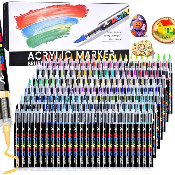 168 Colors Markers Brush Tip, Colored Pens Set with Direct-Liquid Ink Control System, Water-Based Coloring Markers for Rock Painting, Fabric, , , Art Supplies