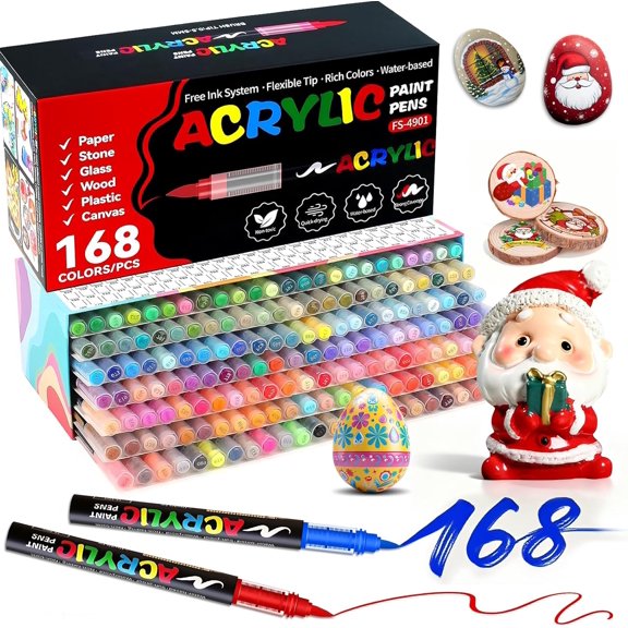 168 Colors Markers, Brush Tip Markers with Direct Liquid Ink Control System, Soft Markers Set for Rock Painting, Canvas, Glass, Ceramic, and Stone