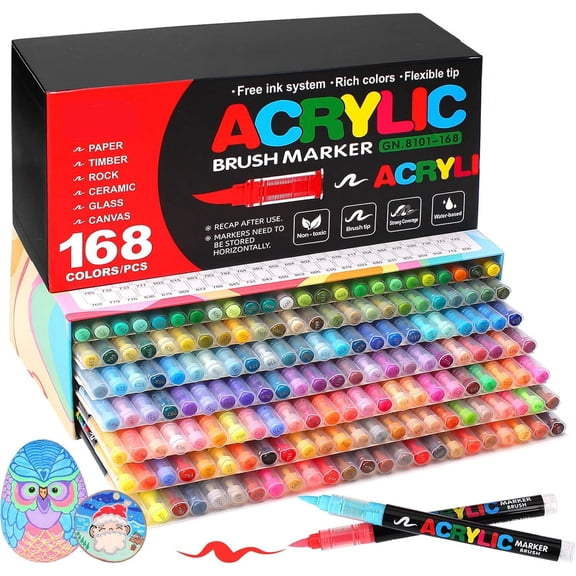 168   Markers, Soft Brush Tip  Markers for Rock Painting, , Stone, Glass, Canvas, Fabric, Ceramic - Brush Tip Water Based Pens