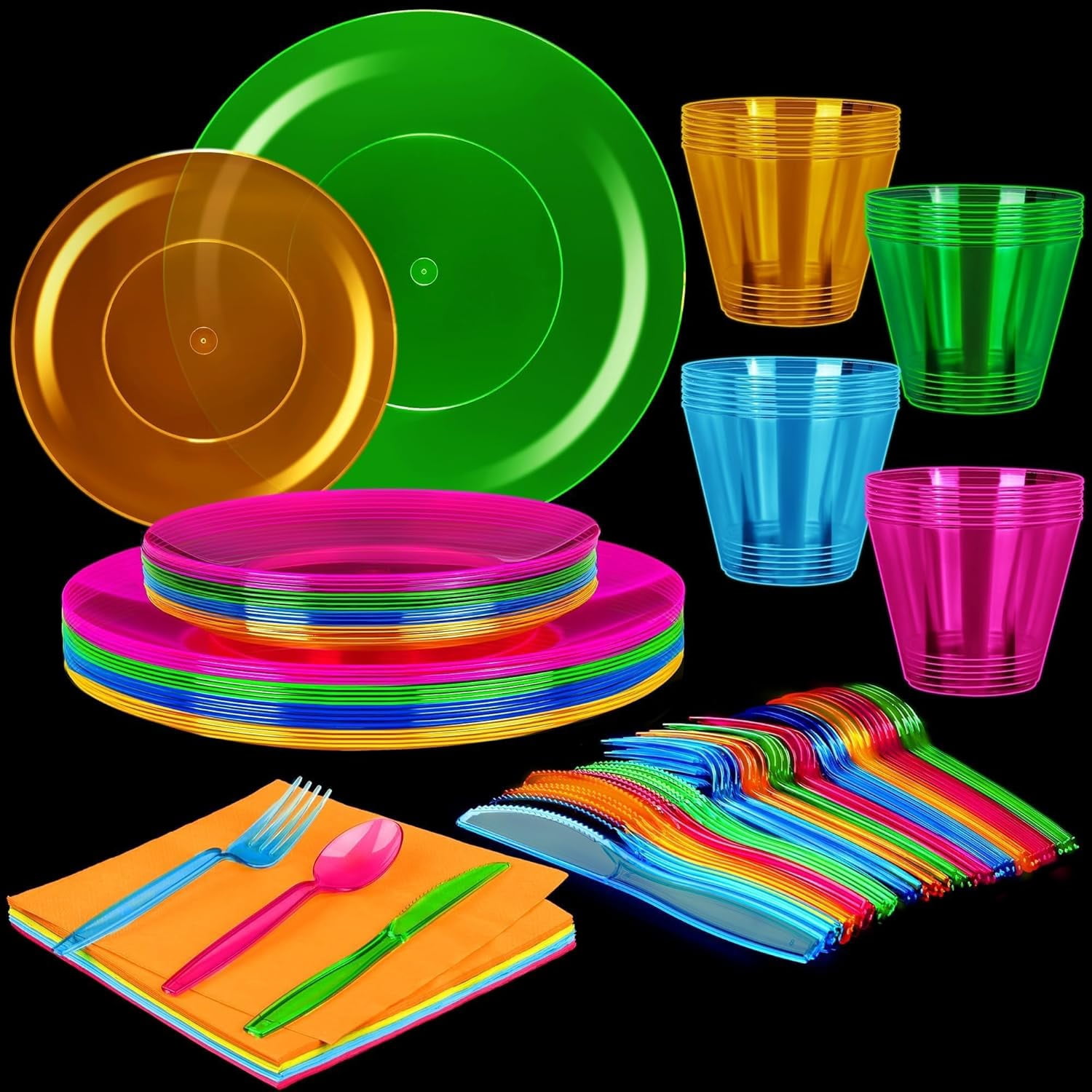 168 PCS Neon Party Supplies Serves 24 Including 7.5 & 10.25 In ...