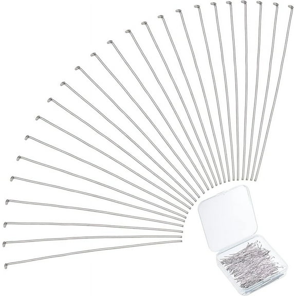 168Pcs 304 Stainless Steel Flat Head Findings Eye Pin Length 2 Inch 23-Gauge
