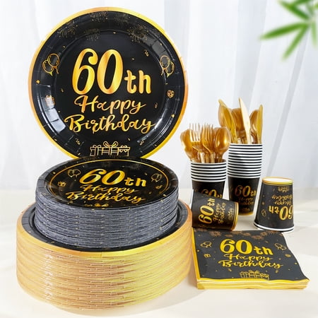 168 Pcs 60th Birthday Theme Anniversary New Year PARTY plate Napkins Supplies For 24 Guests