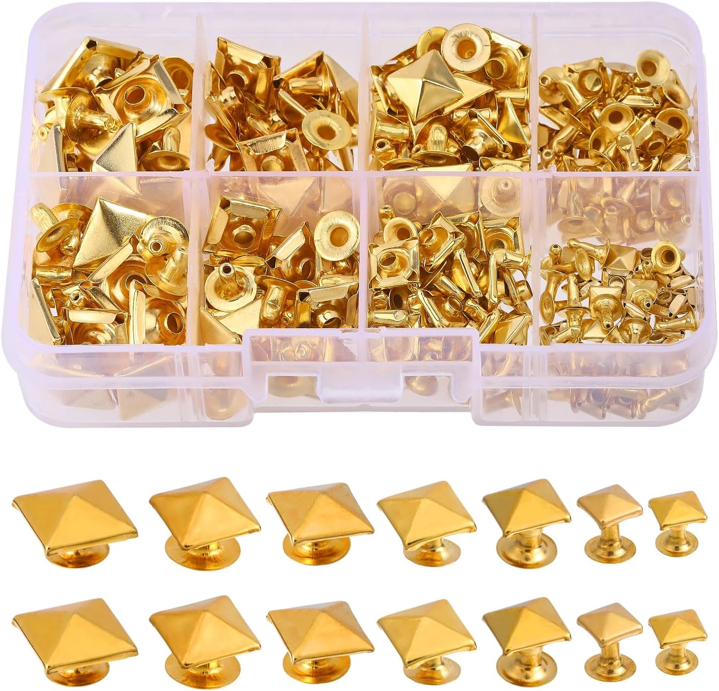 Pyramid Rivet Snap 168 Pcs 7 Sizes Square Pyramid Rivet Studs Alloy Rivet Pyramid Rivet ...