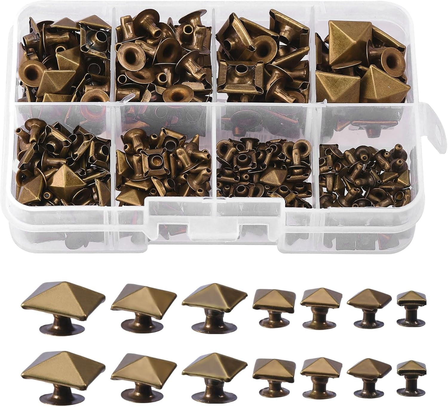 168 Pcs 7 Sizes Square Pyramid Rivet Studs Alloy Rivet Pyramid Studs ...
