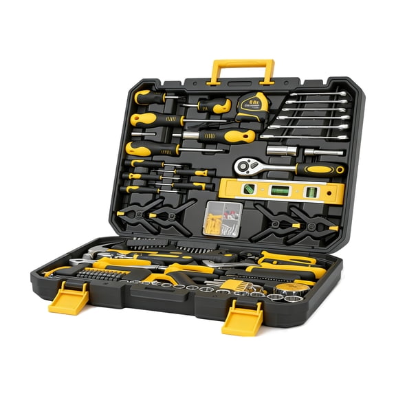 168 Piece Tool Set, General Home Repair Hand Tool Kit with Hard Plastic Case, Ratchet & Socket Set, Combination Wrenches, Pliers, Screwdrivers, Hammer, Wood Saw, Tape Measure, for DIY & Electrician
