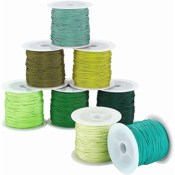 168 Yards Nylon Beading Thread 0.8mm Thread Green Bracelet String Chinese Knot Cord Wind Chime Thread for St Patrick Spring Kumihimo Friendship Bracelet Jewelry Making 8 Colors