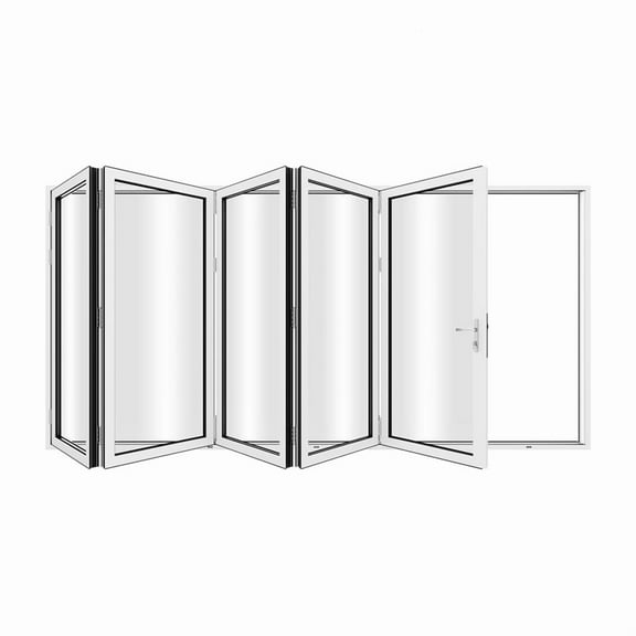 KaMic 168" x 80" 5 Panels Aluminum Folding Door In White, Folded Out From Right To Left