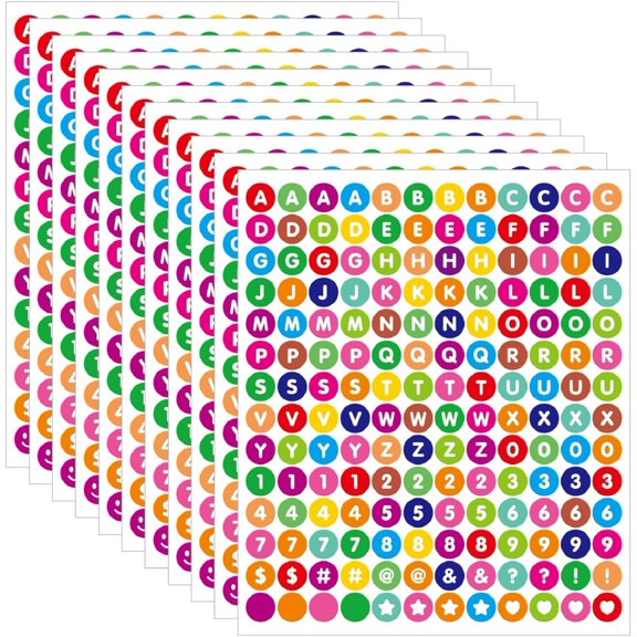 1680 Pcs 10 Sheets Colorful Alphabet Letter Stickers, 0.5in Vinyl Self-Adhesive Number Alphabet Stickers for Arts Crafts, Decals for Sign, Notebook, Collage Album, Scrapbooking Journal Notebook