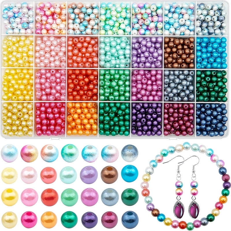 1680 Pcs 6mm Rainbow Plastic Pearl Beads Set – 28 Multicolor Round Beads with Holes for DIY Jewelry Making, Earrings, Necklaces, Bracelets, Crafts – Perfect for Beginners & Crafters
