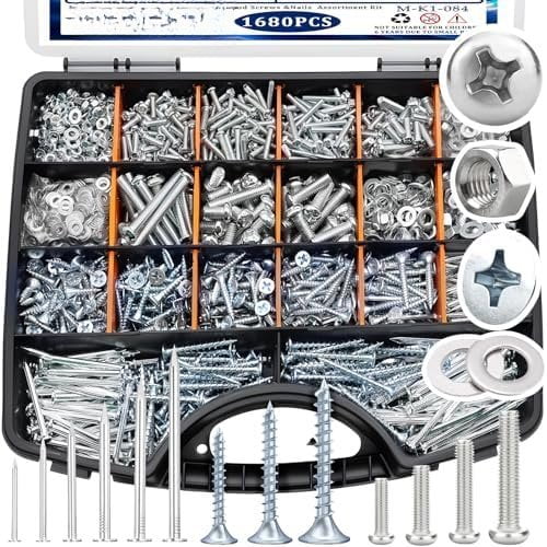 1680 count High Hardness Screw  and Nuts & Nails &  Screws  Kit,M3/M4/M5/M6 Machine Screws,Small Nails,#6#8 Drywall Screw Set for Picture  and DIY (Length 1/2 to 2")
