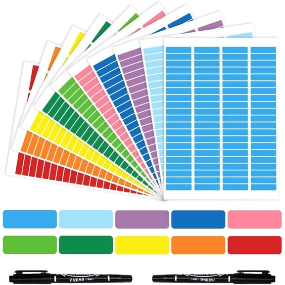 1680PCS Rectangular Coloured Stickers Labels, Coloured Stickers, Rainbow Sticky Label with Marker, Removable Marking Sticker for Coding Calendar