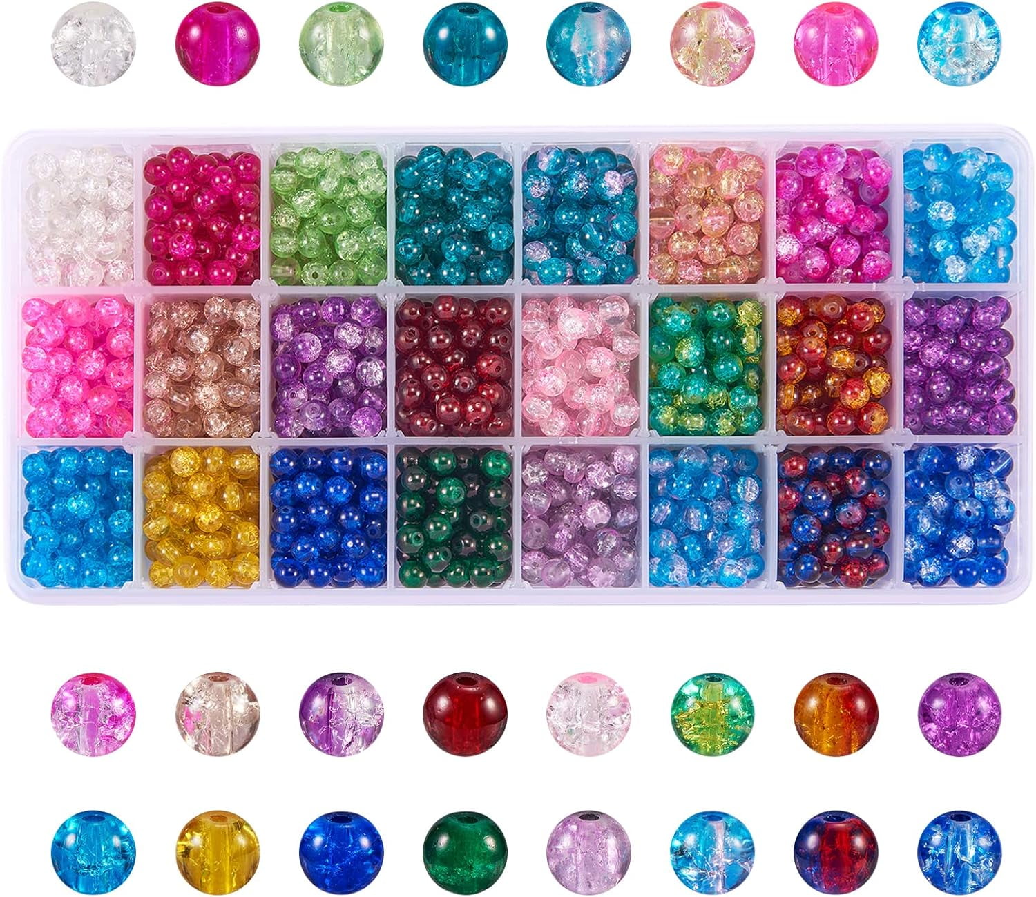 1680pcs 6mm Spray Painted Glass Beads 24 Colors Pony Round Spacer