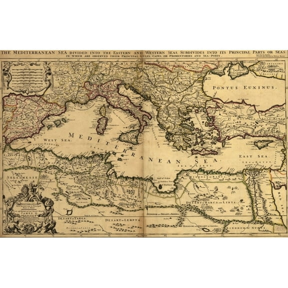 1685 Map Of The Mediterranean Sea And Coastal Lands. History (24 x 18)