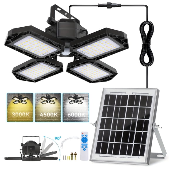 168LED Outdoor/Indoor Hanging Light with Motion Sensor & Remote Control, 5 Lighting Modes,, Solar Garage Lights for Shed, Gazebo, Barn, Driveway, Easy Install (PV Panel Detachable)