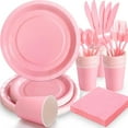 thumbnail image 1 of 168PCS Light Pink Paper Plates and Napkins,Pink Disposable Plates Set with Pink Utensils Serve 24 Guests,Pink Birthday Decorations for Women Wedding Baby Shower Gender Reveal Party Supplies, 1 of 14