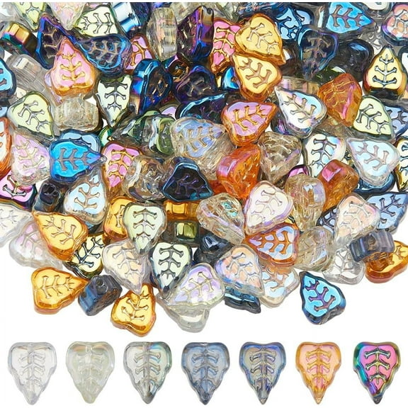 168Pcs 7 Styles Glass Leaf Beads Fall Leaves Beads Bulk Colorful Spacer Strands Electroplate AB Tree Plant Bead for Jewelry Making DIY Craft Necklace Bracelet Earring Crafting Anklets Women DIY