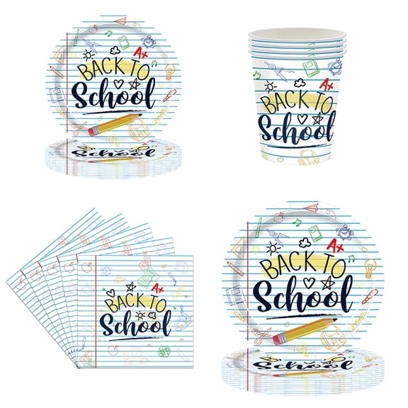 168Pcs Back to School Party Decorations Paper Handwriting Notebook Tableware First Day of School Plates Napkins Graduate Party Supplies for Kindergarten Teacher School Season Supply Serves 24 Guests