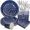 thumbnail image 1 of 168Pcs Navy Blue Plates and Napkins Party Supplies, Navy Blue Paper Plates Serve 24, blue and Silver Party Decorations, for Fathers Day, Graduation, 4th of July, Hanukkah Party, 1 of 8