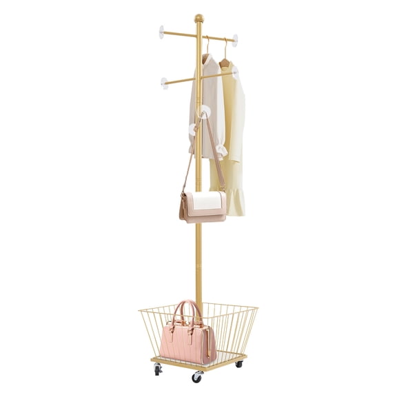 168cm/66.1in Movable Coat Tree Freestanding Metal Coat Rack Tree with 6 Rods for Hats Scarves