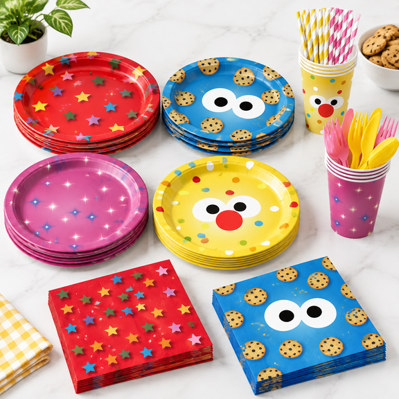 168cookie Party Supplies For Street Theme Birthday Decorations Paper Plates Cupss And Straws Tableware Set 24 Guests