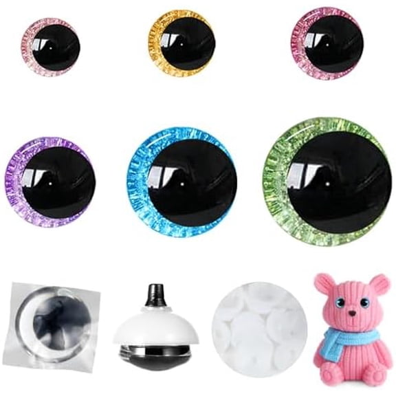 168pcs 3D Glitter Safety Eyes 16-35mm Moon Safety Eyes for Crocheting with Washers Large Safety Eyes for Amigurumi Crochet Eyes for Stuffed Animals Doll Making Gift for Crochet Lovers