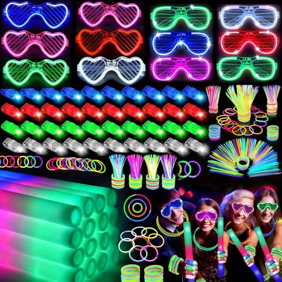 168pcs Party Set Party glasses+sponge stick+finger light and fluorescent stick for Weddings, Birthdays, Concerts, Christmas & Halloween.