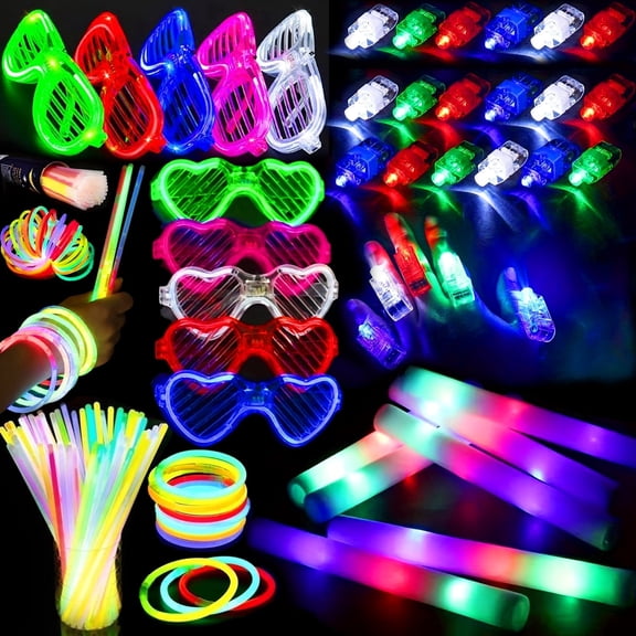 168pcs Party Set Party glasses+sponge stick+finger light and fluorescent stick for Weddings, Birthdays, Concerts, Christmas & Halloween.