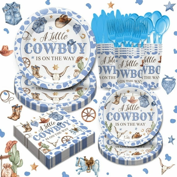 168pcs Western CowBoy Party Decoration Tableware - Birthday Party Supplies Include Plate, Napkin, Cup, Cutlery, Wild West CowBoy Theme Party Decorations Dinnerware | Serve 24