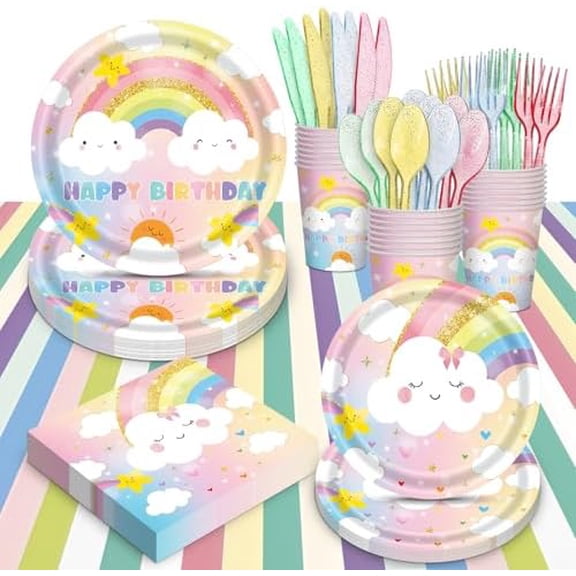 169 PCS Rainbow Party Decorations Serve 24 Guests Pastel Rainbow Plates and Napkins Party Supplies Dinnerware Sets for Girls Kids Adults Colorful Decor Themed Baby Shower$$