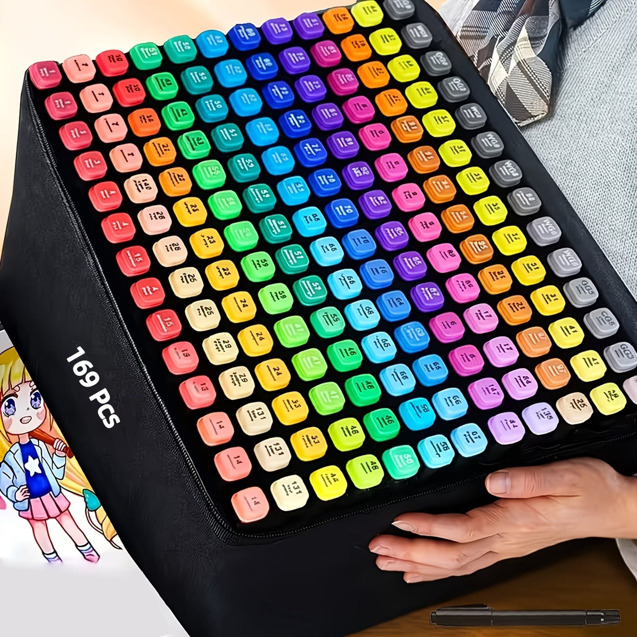 169-Piece Alcohol Marker Set, Dual Tip Fine & Chisel Markers for Sketching, Illustration, Comics & Coloring