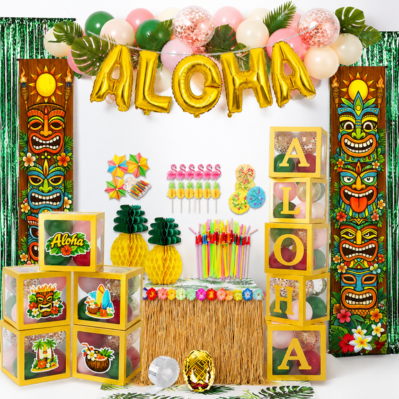 169-Piece Luau Party Decoration Kit, Hawaiian Themed Tropical Party Supplies