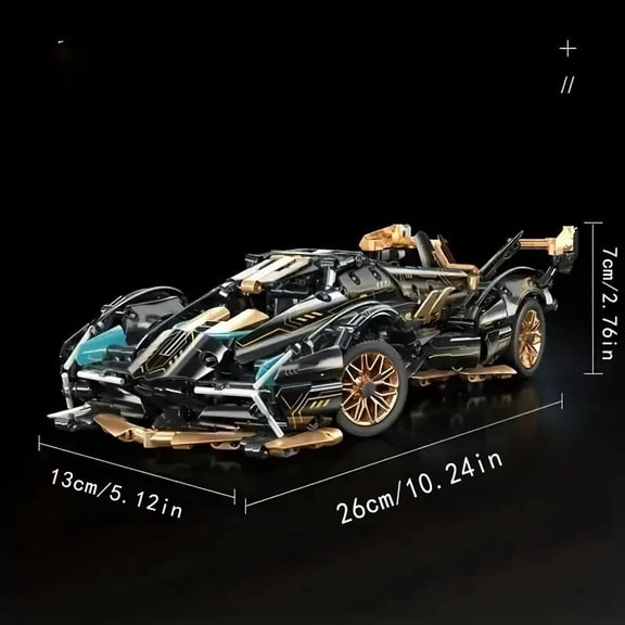 1690 Pcs Super Racing Car Building Blocks Set, V12 Engine Simulation Block Car, BlackGold Decorative Parts, Desktop Display Model Car, Ideal Birthday Gift for Hobbyists