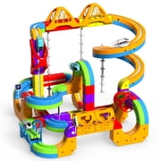 169PCS Electric Train Set for Kids 3-8, 3D Gravity-Defying Track, DIY Building Toy Train Track 3D Embedded Layouts &2 Electric Train with Lights, STEM Gift