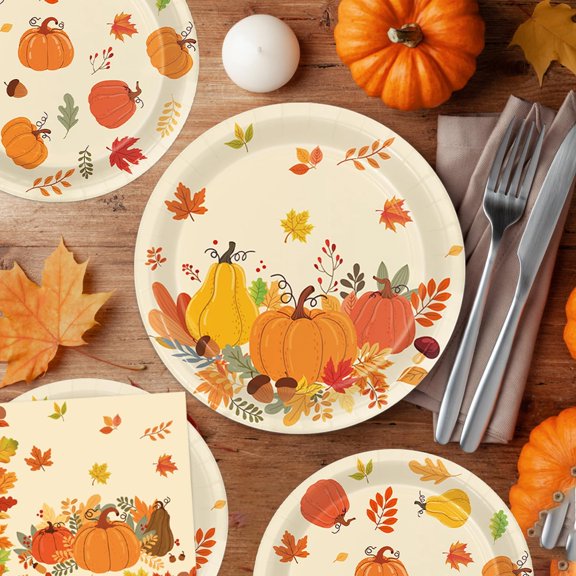 169Pcs Thanksgiving Party Supplies Fall Themed Party Set Includes Plates, Cups, Napkins, Tablecloth, Cutlery for Autumn Pumpkins Fall Dinner Party Decorations, Serves 24$$Home Decor, Kitchen, & Other