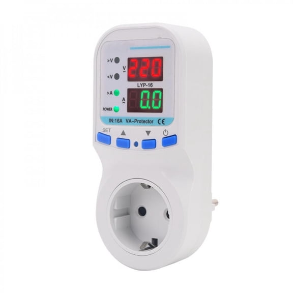 16A 220V Overvoltage and Undervoltage Protector Metering Socket, Dual Digital Display Metering Socket,Overcurrent and Overload Protection Socket