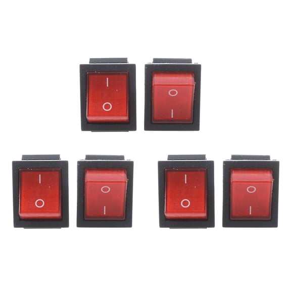 16A/250VAC 20A/125VAC Red Indicator Light 4 Pin on/OFF DPST Rocker Switch 6 Pcs