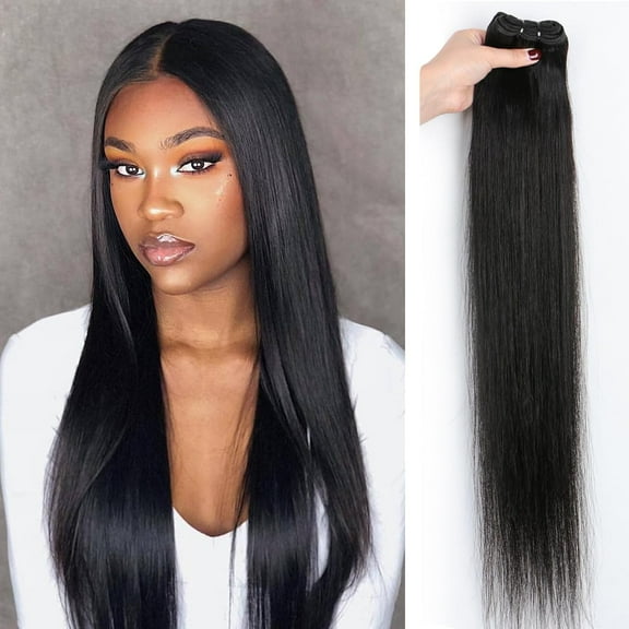 16A Brazilian Straight Human Hair Bundles | 32" Unprocessed Virgin Remy Hair Extensions | Single Bundle Raw Hair with Double Weft, No Shedding, Natural Black