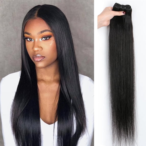16A Brazilian Straight Human Hair Bundles | 40" Unprocessed Virgin Remy Hair Extensions | Single Bundle Raw Hair with Double Weft, No Shedding, Natural Black
