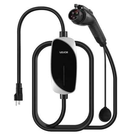 16A Level 1 & 2 EV Charger, 25ft Cable, 120V-240V Portable Electric Vehicle Charging Station with NEMA 6-20 Plug & 5-15 Adapter for J1772 Cars