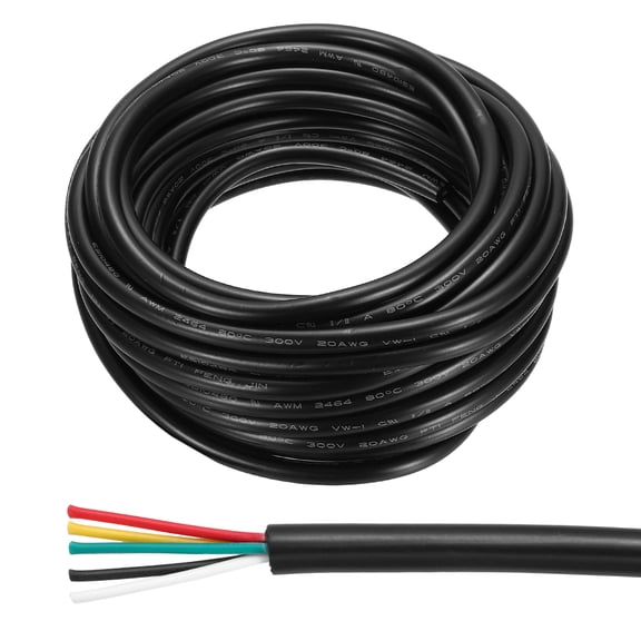 16AWG Electrical Wire 5 Conductors 25FT/7.62m UL2464 Power Cable Flexible Extension Signal Signal Cable Black for LED Strips Lamps Lighting Power Supply