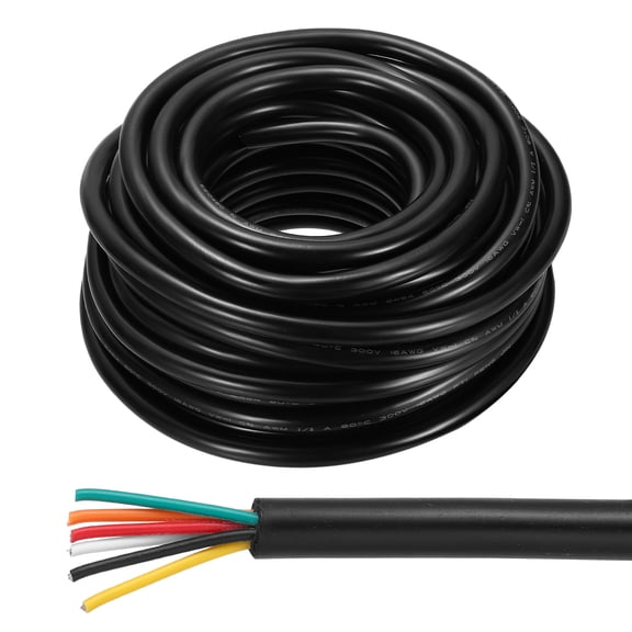 16AWG Electrical Wire 6 Conductors 50FT/15.2m UL2464 Power Cable Flexible Extension Signal Signal Cable Black for LED Strips Lamps Lighting Power Supply