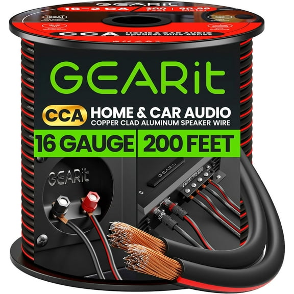 GearIT Pro Series 16 Gauge Speaker Wire CCA, Great Use for Home Theater Speakers and Car Audio, Black, 200 ft