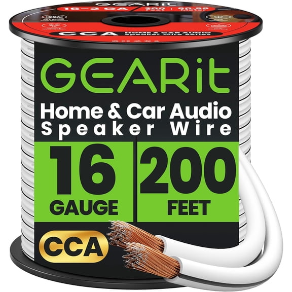 16AWG Speaker Wire, GearIT Pro Series 16 Gauge Speaker Wire Cable (200 Feet / 60 Meters) Great Use for Home Theater Speakers and Car Speakers, White