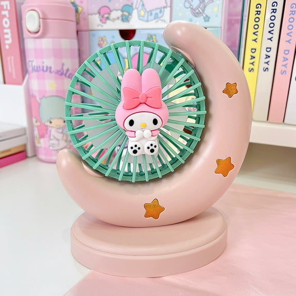 16CM Kawaii Sanrioed Cute Desktop Charging Small Fan Cinnamoroll Kuromi My Melody Cartoon Children's Big Wind Fan Desktop Fan