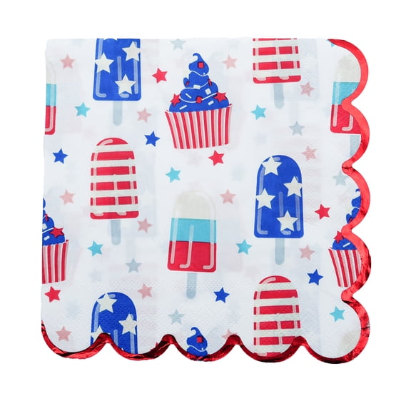 Red/White/Blue Cupcake and Ice Pop Disposable Paper Napkins, 6.5" x 6.5", 16 Count, Patriotic by Way To Celebrate
