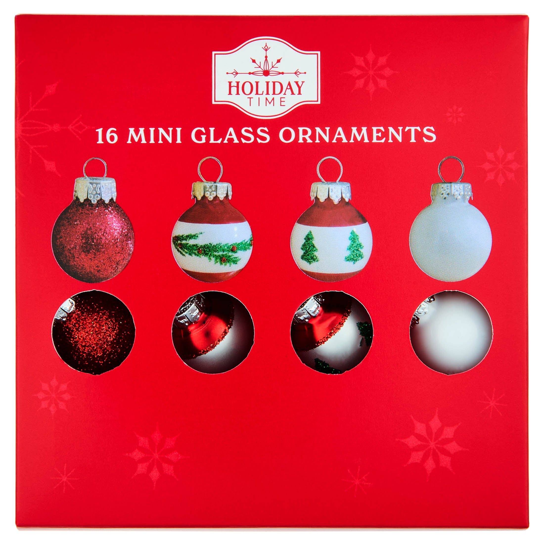 16-Count Red/Green/White Mini Glass Christmas Ornaments, 1", by Holiday Time