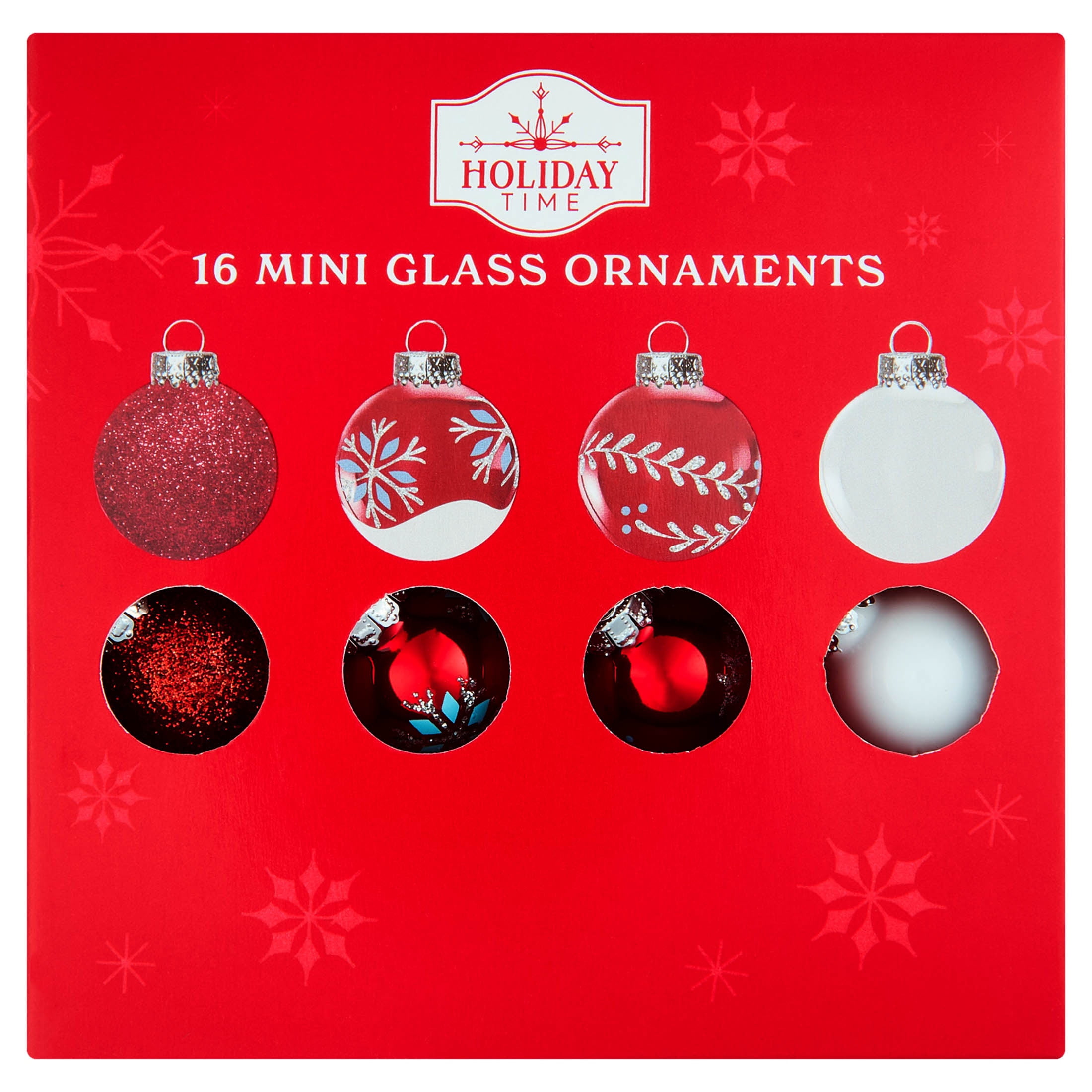 16-Count Red and White Mini Glass Ball Christmas Ornaments, 1", by Holiday Time