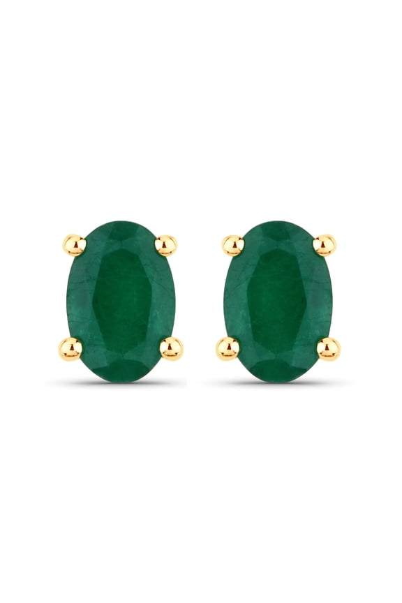 16Ct Emerald Earrings, Genuine Emerald Oval and Diamond 14k Yellow Gold Plated Studs Earrings for Women, Bridesmaid Gift, May Birthstone Gift