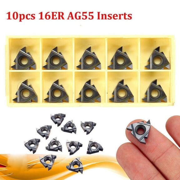 16ER AG55 Carbide Threading Inserts For CNC Lathe Turning Tool Industrial Precision/Machining Thread Blade Semi-Finishing Metal Processing Equipment 6Mm 10 Pieces