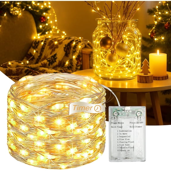 16FT 50 LED Fairy Lights Battery Operated with Timer, 8 Modes USB Mini Twinkle Light, Small String for Tree Wreath Vase Bedroom DIY Holiday Wedding Party DecorationsWarm White